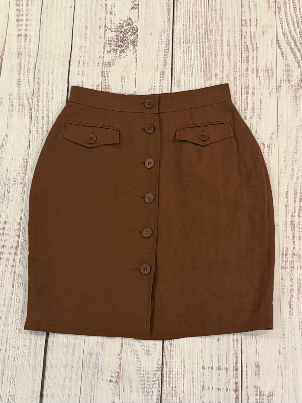 Vintage Ann Taylor Brown Linen Blend Mini Skirt Size 4 Retro 80s MADE IN USA